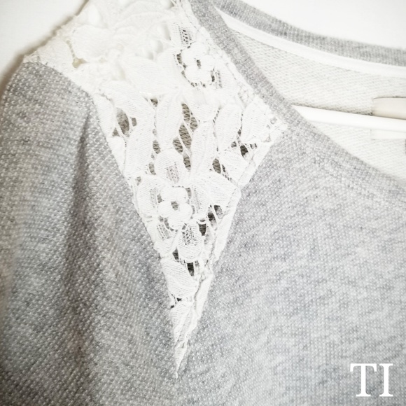 Ann Taylor LOFT Gray Lace Detail Sweater - Picture 4 of 6